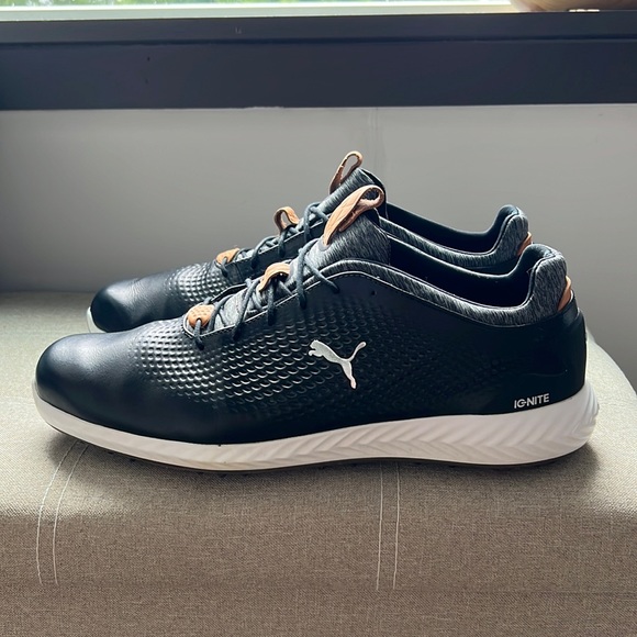 Puma Ignite PWRAdapt Leather Golf Shoes Black 14 - Picture 1 of 7